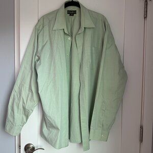 Eddie Bauer Long Sleeve Shirt Mens L Green Cotton Collared Pockets Button Down